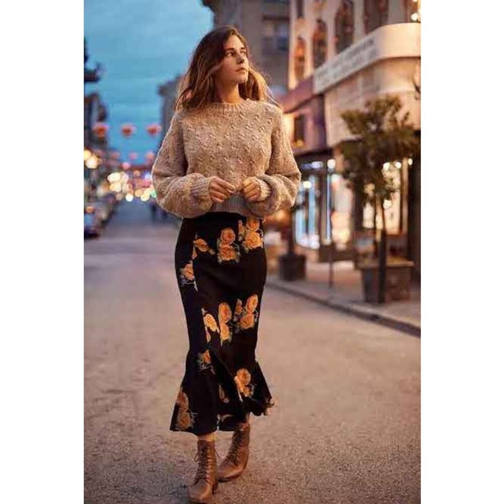 Christy Dawn Alma Midi Skirt S Navy Night Floral Mermaid Hem Boho Cottagecore 🌸